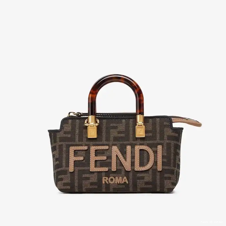 Affordable HOT Logo ROMA Motif Way Brown The FF By Fabric Fendi In Boston Mini Bag 0610